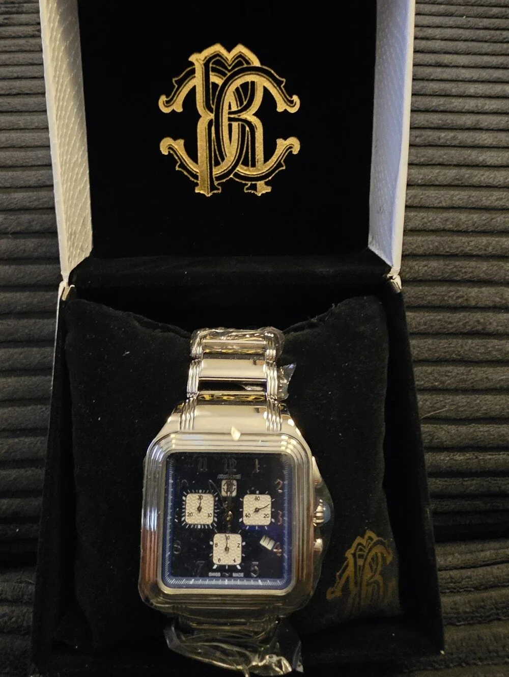 Roberto Cavalli Men's Silver Watch with Blue Dial